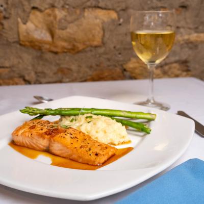 Honey-Lime Atlantic Salmon w/ Parmesan Risotto and Asparagus