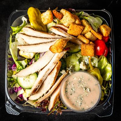 A Salad with Chicken, top view.