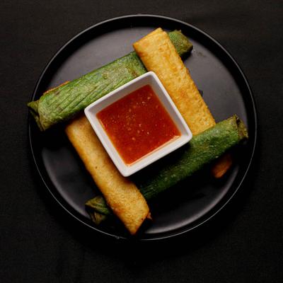 Flautas, with dipping sauce.