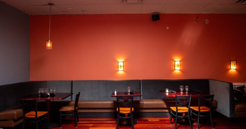 Interior, bench seats, chairs and tables