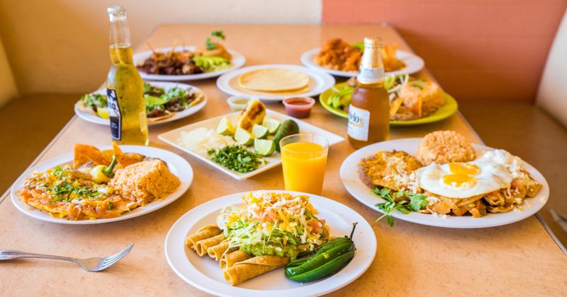 Different types of food and drinks on the table