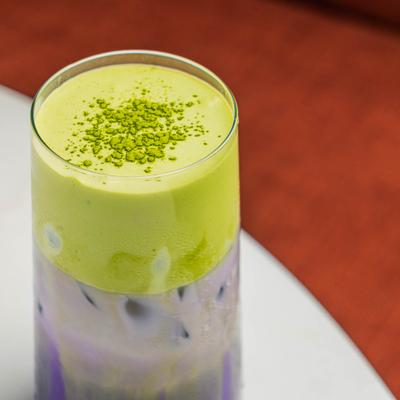 Ube Uzi Matcha Cream Latte.