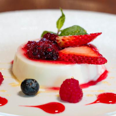 Panna cotta with mixed berries.