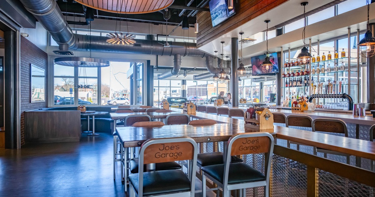 Interior, seating area near a bar