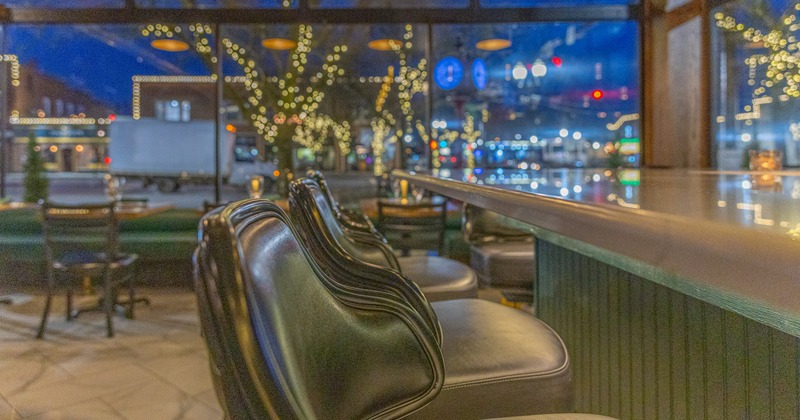 Bar, leather bar stools