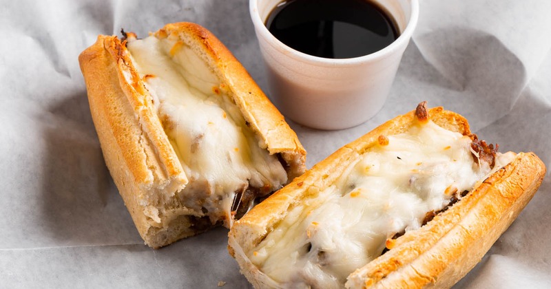Cheesesteak served with coffee