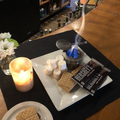 A served dessert presentation.