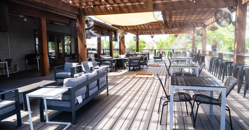 Exterior, terrace, armchairs and tables