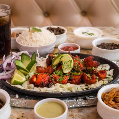 Chicken tikka, side view.