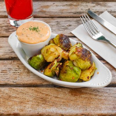Brussels sprout, with sriracha mayo.