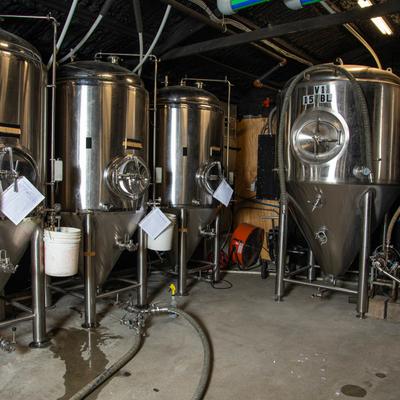 Brewing tanks.
