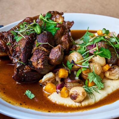 Braised Lamb Shank bourguignon.