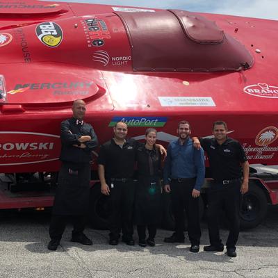 Speed boat sponsored by Branos Italian Grill..