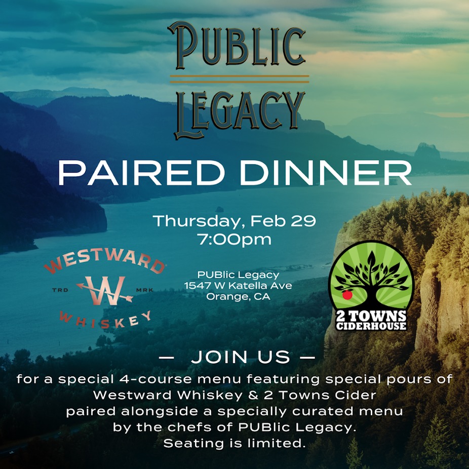 Westward Whiskey & 2 Towns Cider Paired Dinner event photo