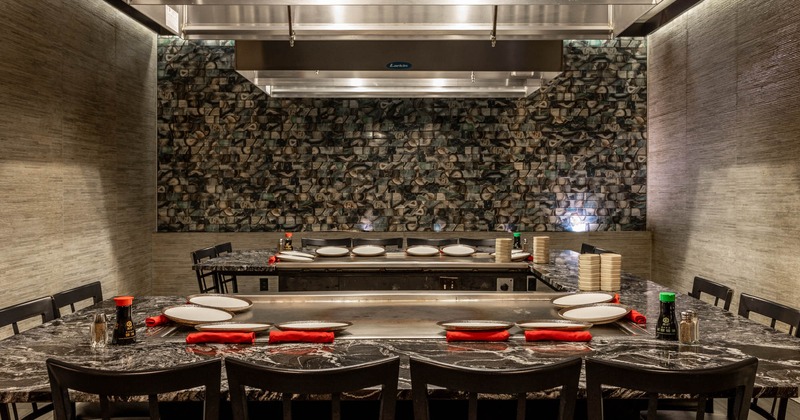 Teppanyaki tables waiting for the guests