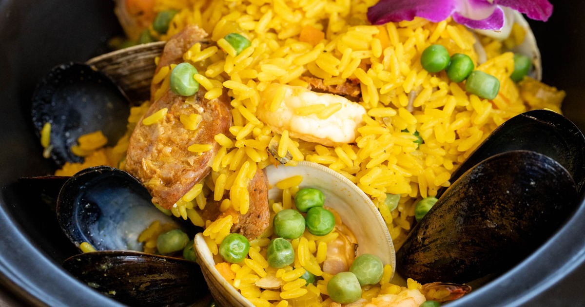 Seafood Paella, with clams, mussels, and shrimp