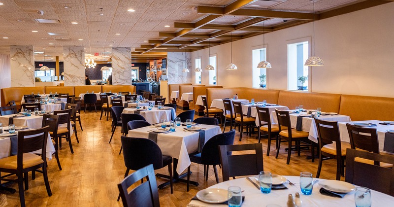 Interior, dining area with set tables