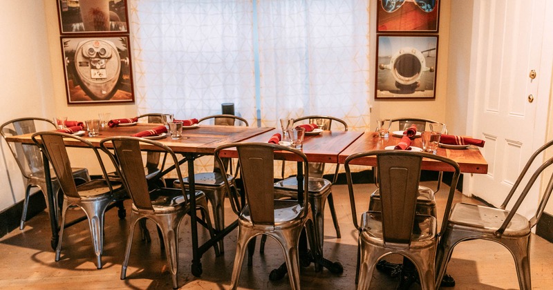 Interior, table and chairs ready for guests