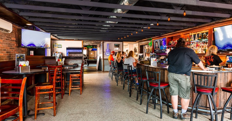Interior, seating area and bar