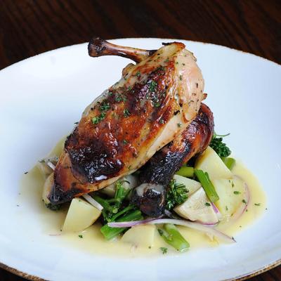 chicken lemmonata - grilled chicken, new potatoes, olives, red onions, lemon vinaigrette, artichokes, oregano, evoo