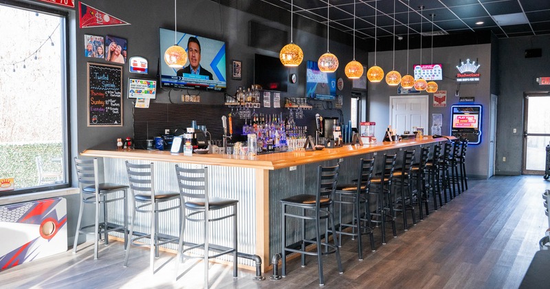 Interior, bar area, bar and bar stools