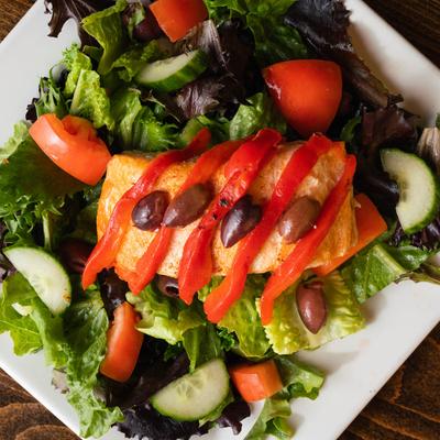 Salmon roasted red pepper salad.