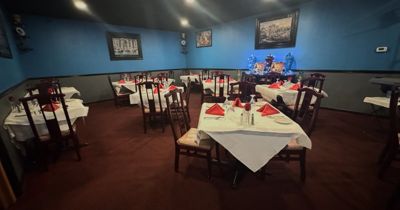 Interior, set tables and dining booths