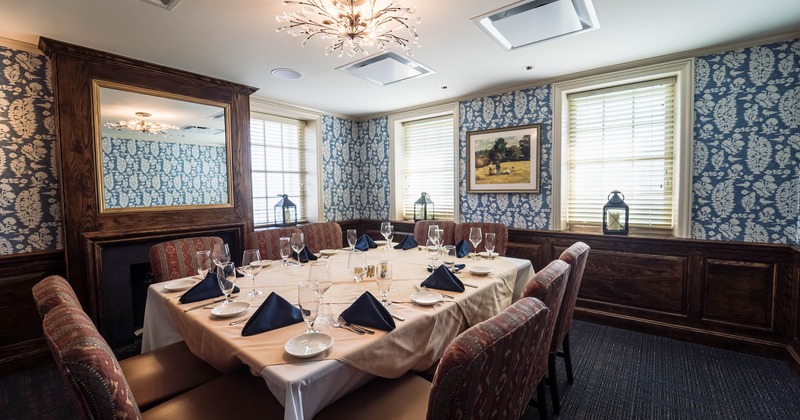 Private dinning room with a ten-person table set for guests