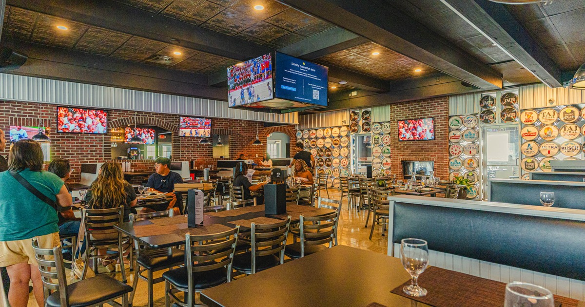 Interior, tables and chairs, guests sitting and chatting