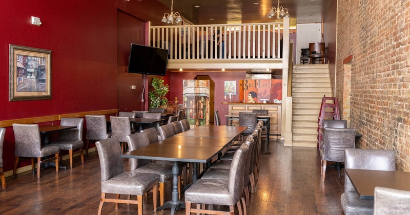 Interior, dining area, staircase leading upstairs