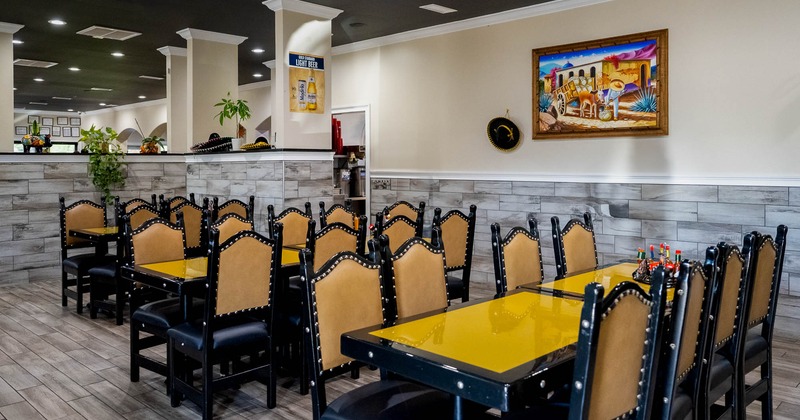 Interior, tables ready for guests