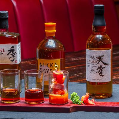 A whisky selection on display.