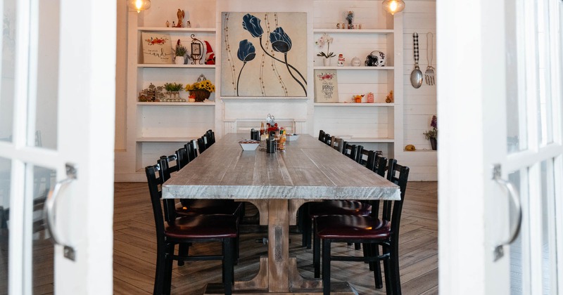 Interior, long table with chairs