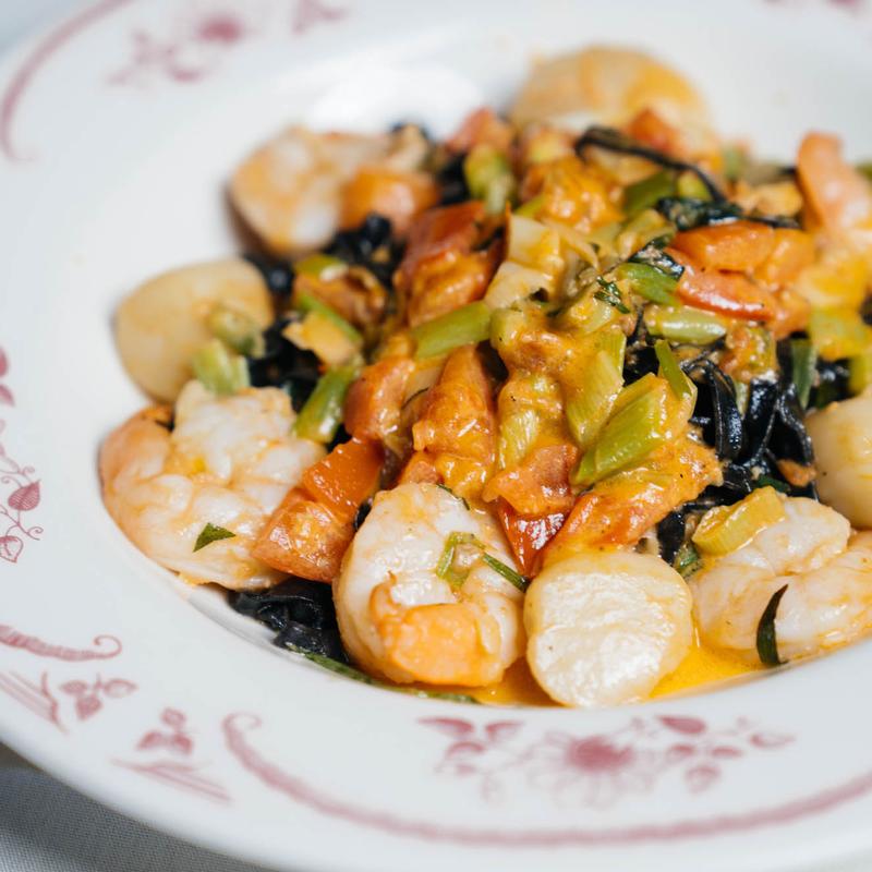 Black Tagliolini with Shrimp & Scallops photo