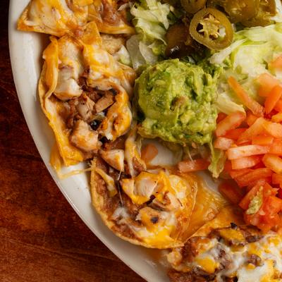 Fajita nachos, closeup.