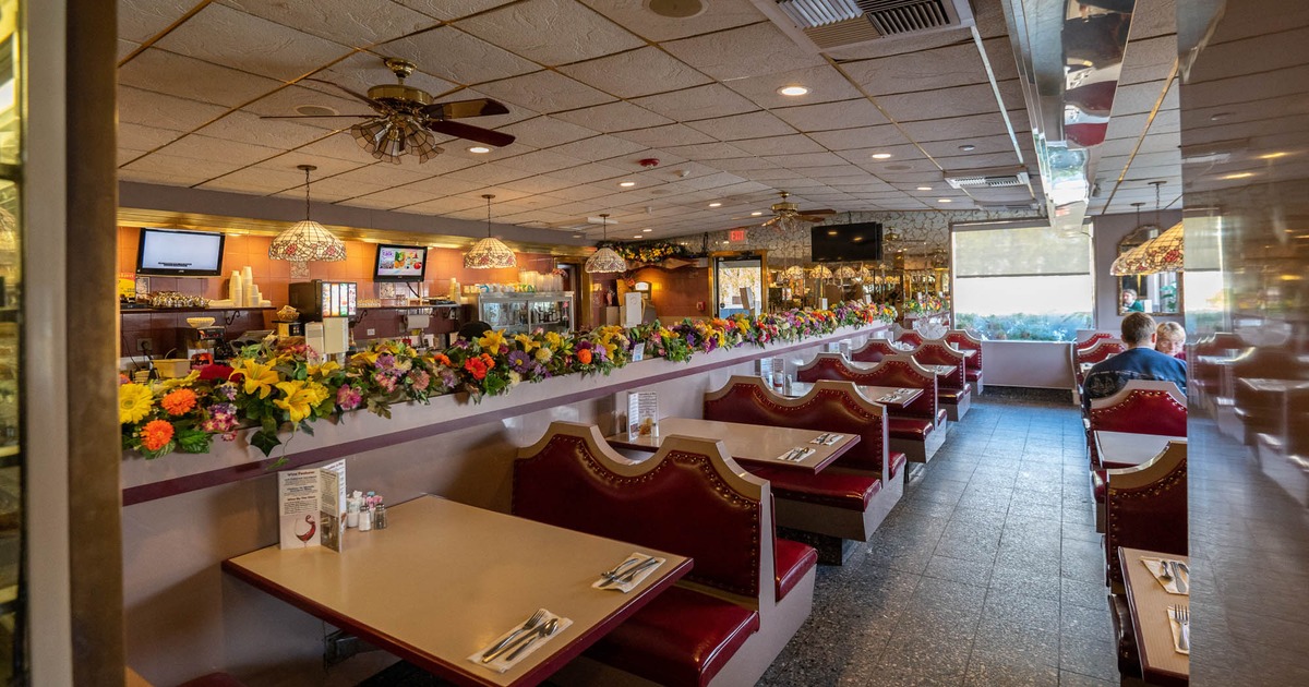 Interior, seating booths lined up