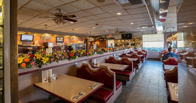 Interior, seating booths lined up