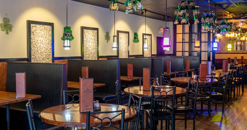 Interior, booths seating area and dining tables