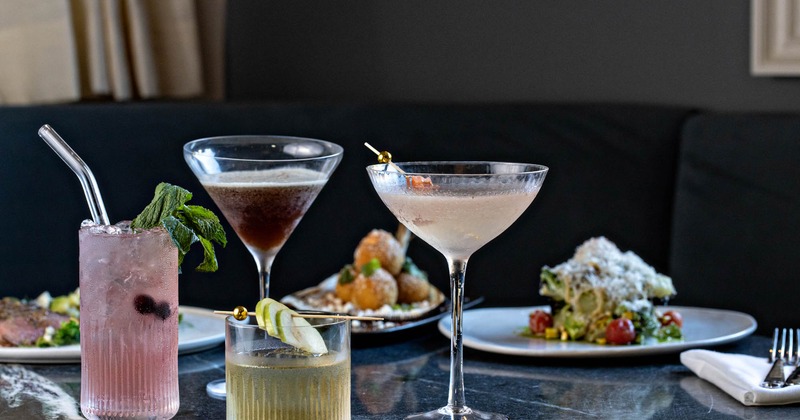 Various food and drinks on the table