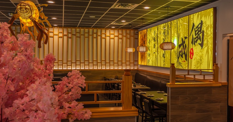 Diner area, booths, diner tables, chairs