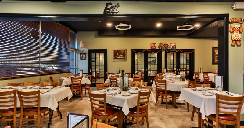 Interior, seating area with tables and chairs