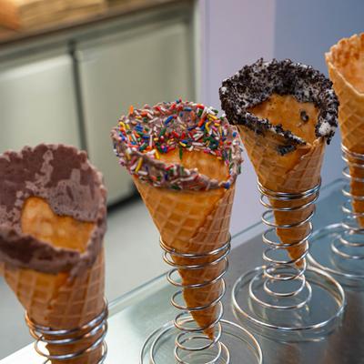 Displayed ice cream cones.