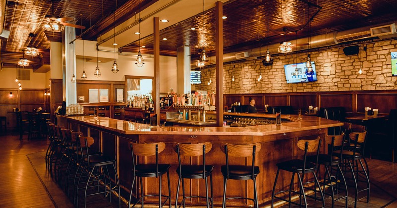 Bar and bar stools, decorated interior