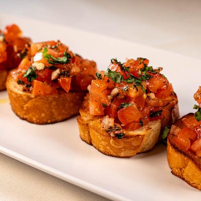 Bruschetta plate, close up.