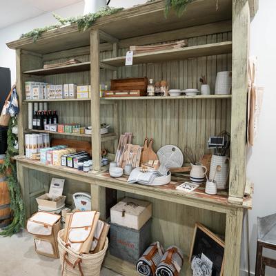 Various equipment and products on the shelf.