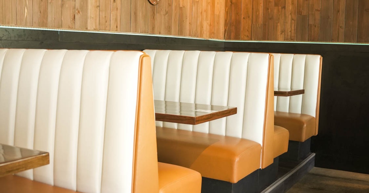 Interior, booth seating area, closeup