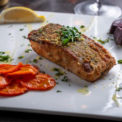 Encrusted Salmon dish.