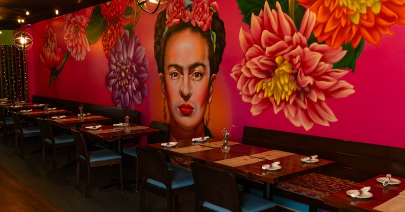 Interior, dining area, wall mural