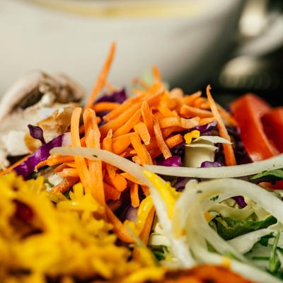 Rice and salad, closeup.