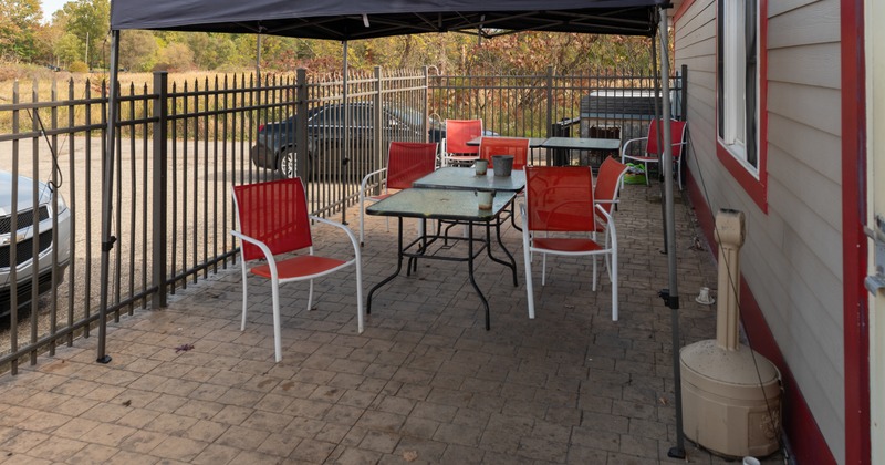 Exterior, terrace, table, chairs